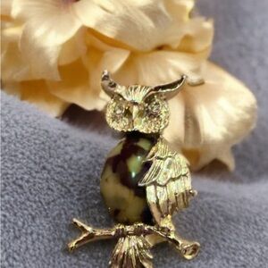 Gold and Black Owl Brooch